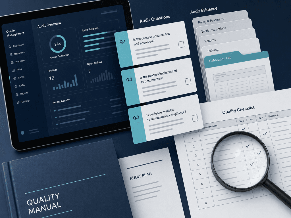 Quality checklist, evidence tabs and review lens arranged for support